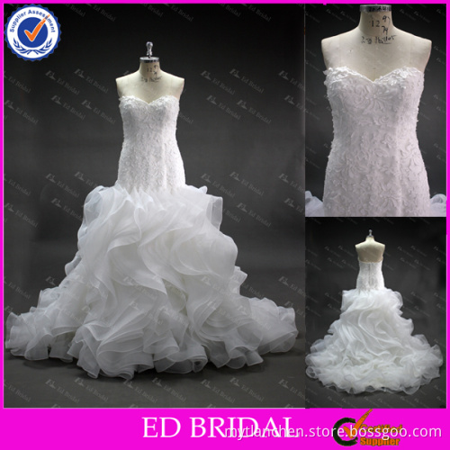 LN32 New Style Laser Lace Sweetheart Bodice Trumpet Ruffled Skirt Real Sample Wedding Dress 2016